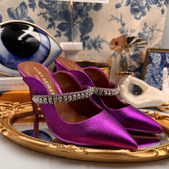 🆕 KURT GEIGER 🧿 NWOT Duke Pointed Toe Embellished Pump Mule - Size 6 - Picture 5 of 16